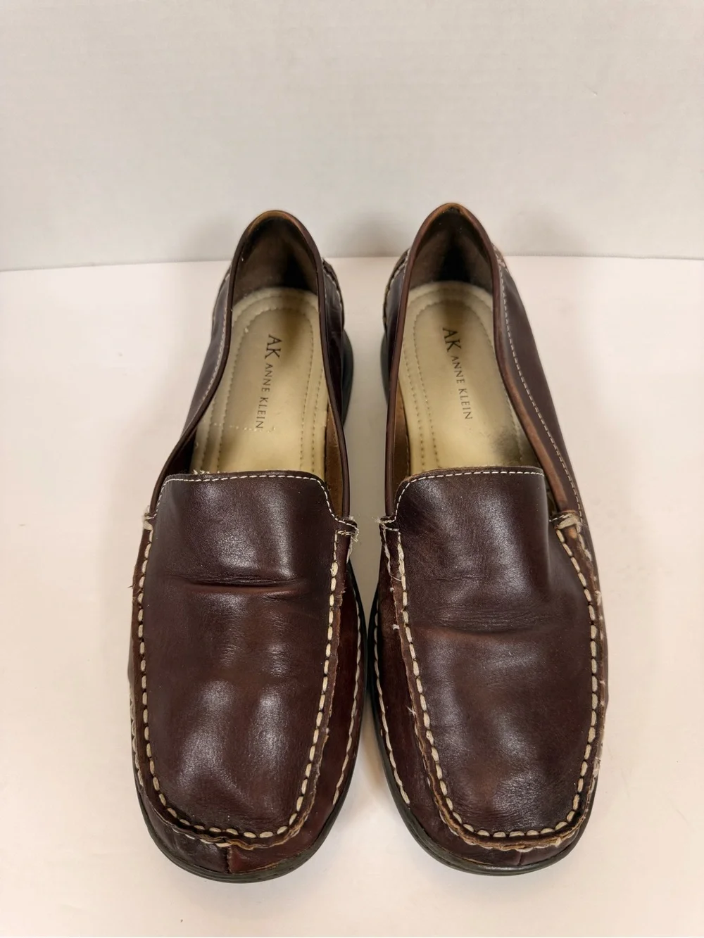 Anne Klein Dark Brown Leather Slip-On Loafers